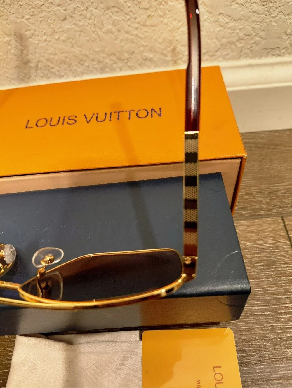 Vintage 2009 Louis Vuitton Attitude Z0259U Damier Gold Pilot Aviator Sunglasses
